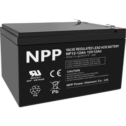 NPP NP12V-12Ah, AGM BATTERY, C20=12AH, T2, 151x98x95x100, 3,3KG, BLACK