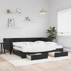 Greatstore Izvlečna dnevna postelja s predali črna 100x200 cm žamet