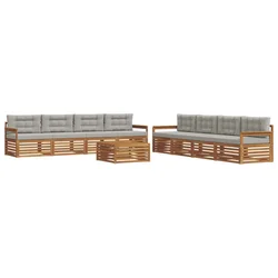 Set vanjskih sofa s jastukom 9 pcs Prirodna i svijetlo siva