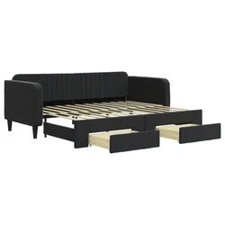 Vidaxl Izvlečna dnevna postelja s predali črna 90x200 cm žamet