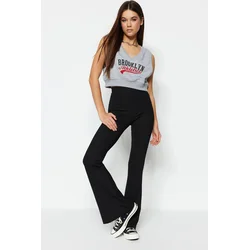 Trendyol Black Corduroy Flare/Continental Leg High Waist Flexible Knitted Leggings Trousers