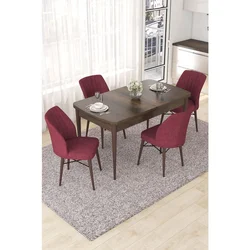 Hanah Home trpezarijski set Nef, sto na razvlačenje i 4 stolice, ploča u dekoru drveta Baroque, bordo tkanina Jerry