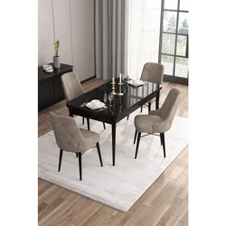 Hanah Home trpezarijski set Are, sto na razvlačenje i 4 stolice, ploča u dekoru crnog mermera, kapućino tkanina Babyface