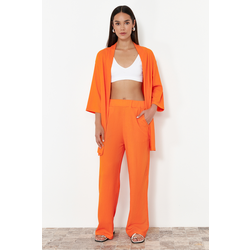 Trendyol Orange Relaxed/Comfortable Cut Kimono Knitted Top and Bottom Set