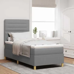 vidaXL LED Box Spring Postelja Svetlo siva 80 x 200 cm blago