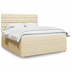 vidaXL Box spring postelja z vzmetnico krem 180x200 cm blago