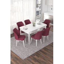 Hanah Home Set Trpezarijski sto i 6 stolica Nef, Bordo-beli