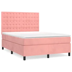 Vidaxl Box spring postelja z vzmetnico roza 140x200 cm žamet