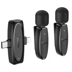 Hoco L15 brezžično lavalier mikrofon Lightning / USB-C 2ks, črna