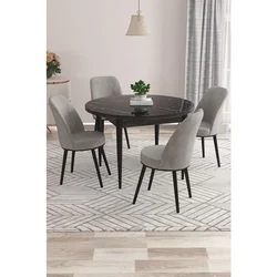 Hanah Home trpezarijski set Kea, sto i 4 stolice, ploča u dekoru crnog mermera, siva tkanina Babyface