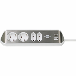 Brennenstuhl estilo Corner 4-way Extension Lead silver/white