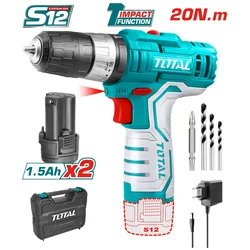 TOTAL Aku udarna bušilica, 12V, 20 NM, 10mm, 2x1.5 Ah, kofer