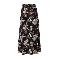 Womens viscose midi skirt black tropical