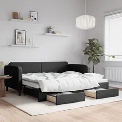 Vidaxl Izvlečna dnevna postelja s predali črna 90x200 cm blago