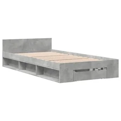 Vidaxl Posteljni okvir s predalom beton. siv 90x190 cm inženirski les