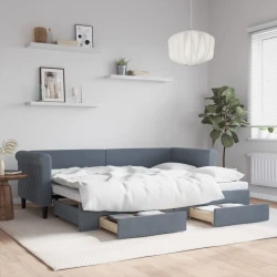 vidaXL Izvlečna dnevna postelja s predali temno siva 80x200 cm žamet