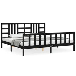 shumee Posteljni okvir z vzglavjem črn 200x200 cm trden les