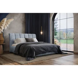 MID.YOU OBLAZINJENA POSTELJA 180 cm x 200 cm , les, tekstil, leseni material modra