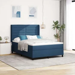 LED Box Spring Krevet s madracem Plava 140 x 200 cm tkanina