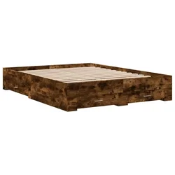 Vidaxl Posteljni okvir s predali dimljen hrast 140x200 cm inž. les