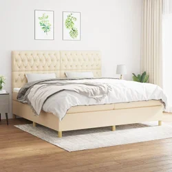 Greatstore Box spring postelja z vzmetnico krem 200x200 cm blago