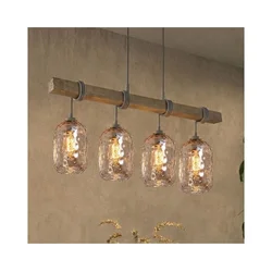 Brilagi - Luster na sajli WOOD GLASS 4xE27/60W/230V borovina/siva/dimljeno braon