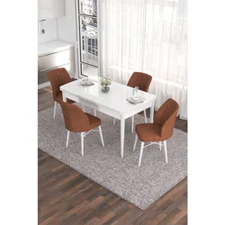Hanah Home trpezarijski set Eva, sto na razvlačenje i 4 stolice, bela ploča, terakota tkanina Babyface