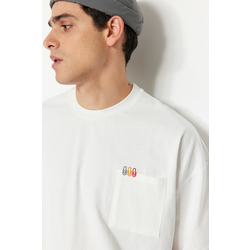 Trendyol Oversize/Wide Fit Short Sleeve Color Minimal Embroidered Embroidered Pocket 1 Cotton