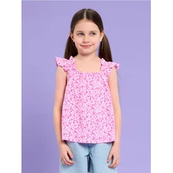 Sinsay - Bluza na bretelama sa cvetnim printom sa volanima - pastelno roze