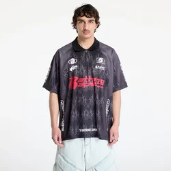 Majice A BATHING APE Flame Pattern Overall Print Half Zip Relax Fit Polo Shirt UNISEX Black M