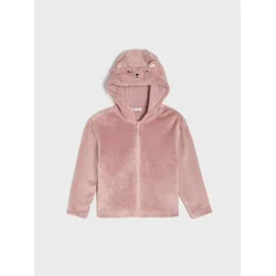 Sinsay - Plišana zip-up dukserica sa kapuljačom i 3D ušima - prljavo roze