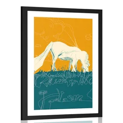 Plakat s paspartujem konj na travniku - 60x90 silver