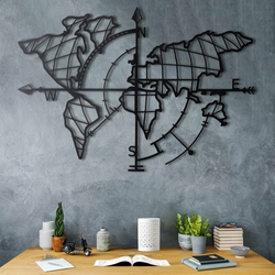 WALLXPERT World Map Compass Black
