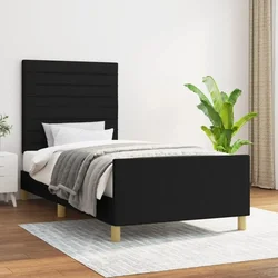 Vidaxl Posteljni okvir z vzglavjem črn 90x200 cm blago