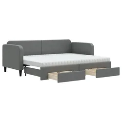Vidaxl Izvlečna dnevna postelja s predali temno siva 80x200 cm blago