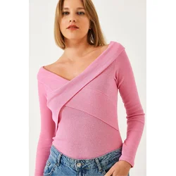 Bianco Lucci Womens Cross Strap Finger Loop Madonna Collar Blouse