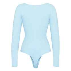 cfab Oblikovanje postave Longsleeve Bodysuit Sculpting Shapewear with String nebeško modra