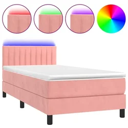 Vidaxl Box spring postelja z vzmetnico LED roza 100x200 cm žamet