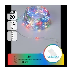 Aigostar - LED božićni niz 20xLED/2xCR2032 2m višebojan