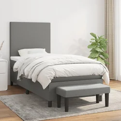 Vidaxl Box spring postelja z vzmetnico temno siva 90x200 cm blago