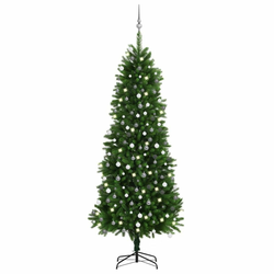 Umjetno osvijetljeno božićno drvce s kuglicama 240 cm zeleno