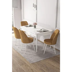 Hanah Home trpezarijski set Via, sto na razvlačenje i 4 stolice, bela ploča, kapućino tkanina Jerry
