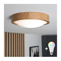 Brilagi-LED RGBW prigušiva stropna svetiljka CARVALHO SLIM 1xE27/15W/230V Wi-Fi hrast, prečnik 27 cm