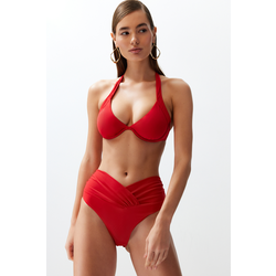 Trendyol Red V-Cut High Waist Regular Bikini Bottom