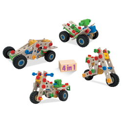 Drevená stavebnica štvorkolka Constructor Quad Eichhorn štyri modely (štvorkolka, bicykel, minibuggy, motorka) 110 dielov od 4 rokov EH39028