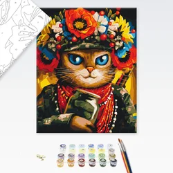 Poslikava po številkah pogumna mačka z vencem - 40x50