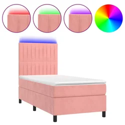 Vidaxl Box spring postelja z vzmetnico LED roza 100x200 cm žamet