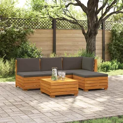 Set vanjskih sofa s jastukom 5 Komad Smeđa Čvrsto drvo akacije