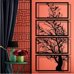 WallXpert metalni zidni ukras 5498, drvo u 4 vertikalno složena panela, 60 x 120 cm, crni