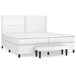 Vidaxl Box spring postelja z vzmetnico bela 200x200 cm umetno usnje